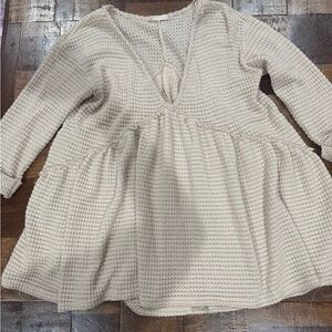 Altar’d State Tan Knit Peplum Sweater Top